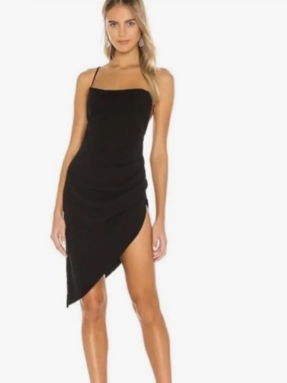 Amanda Uprichard Black Asymmetrical Slip Dress with Side Drape
